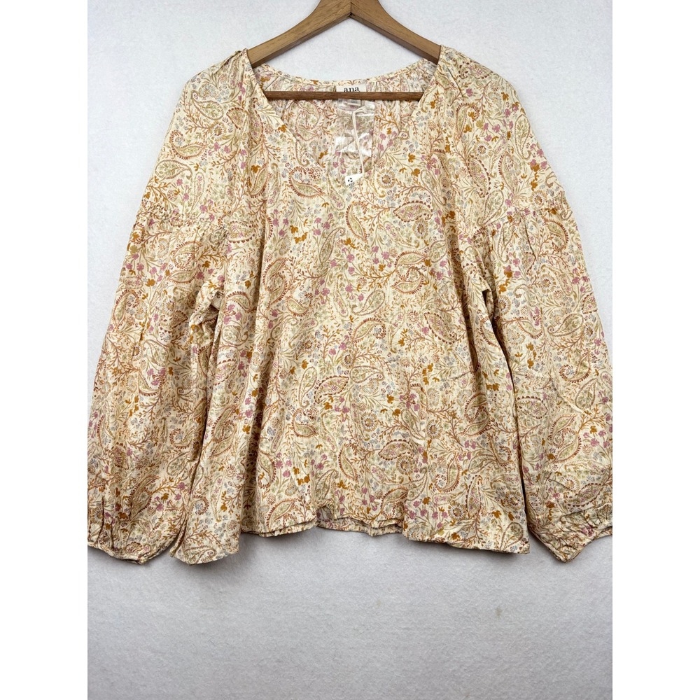 a.n.a‎ Blouse Womens 1X Paisley Balloon Sleeve Peasant Boho
